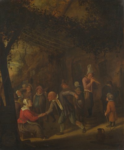 Bauern feiern vor einem Gasthaus von Jan Havickszoon Steen